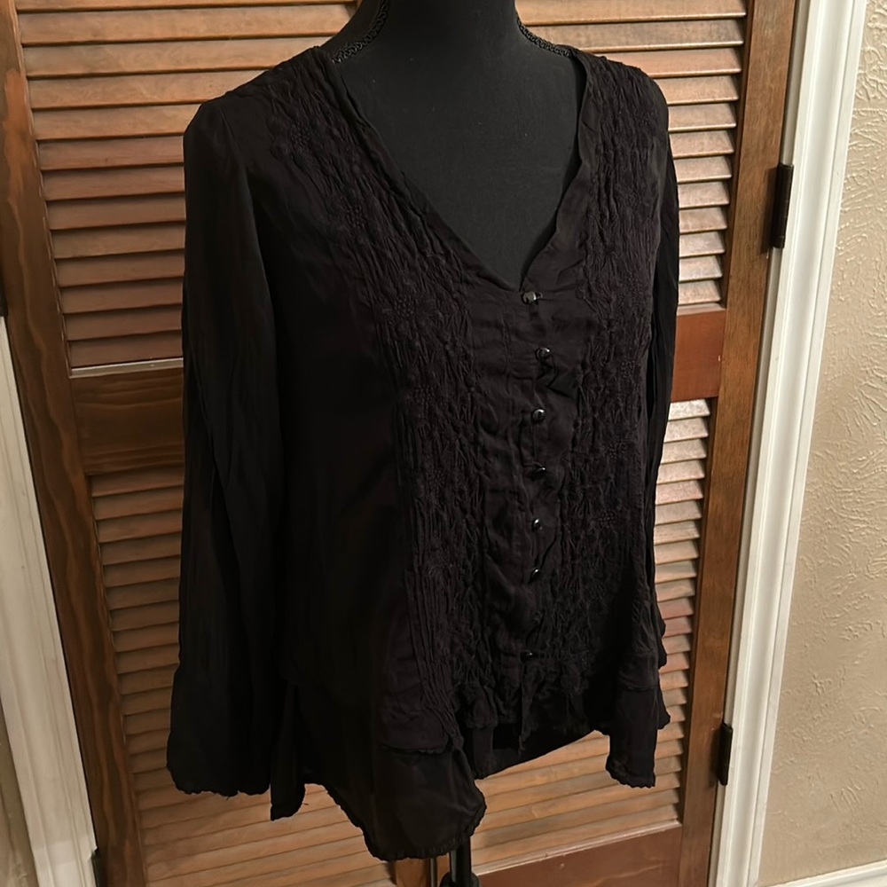 Johnny Was Black Stitched Blouse
